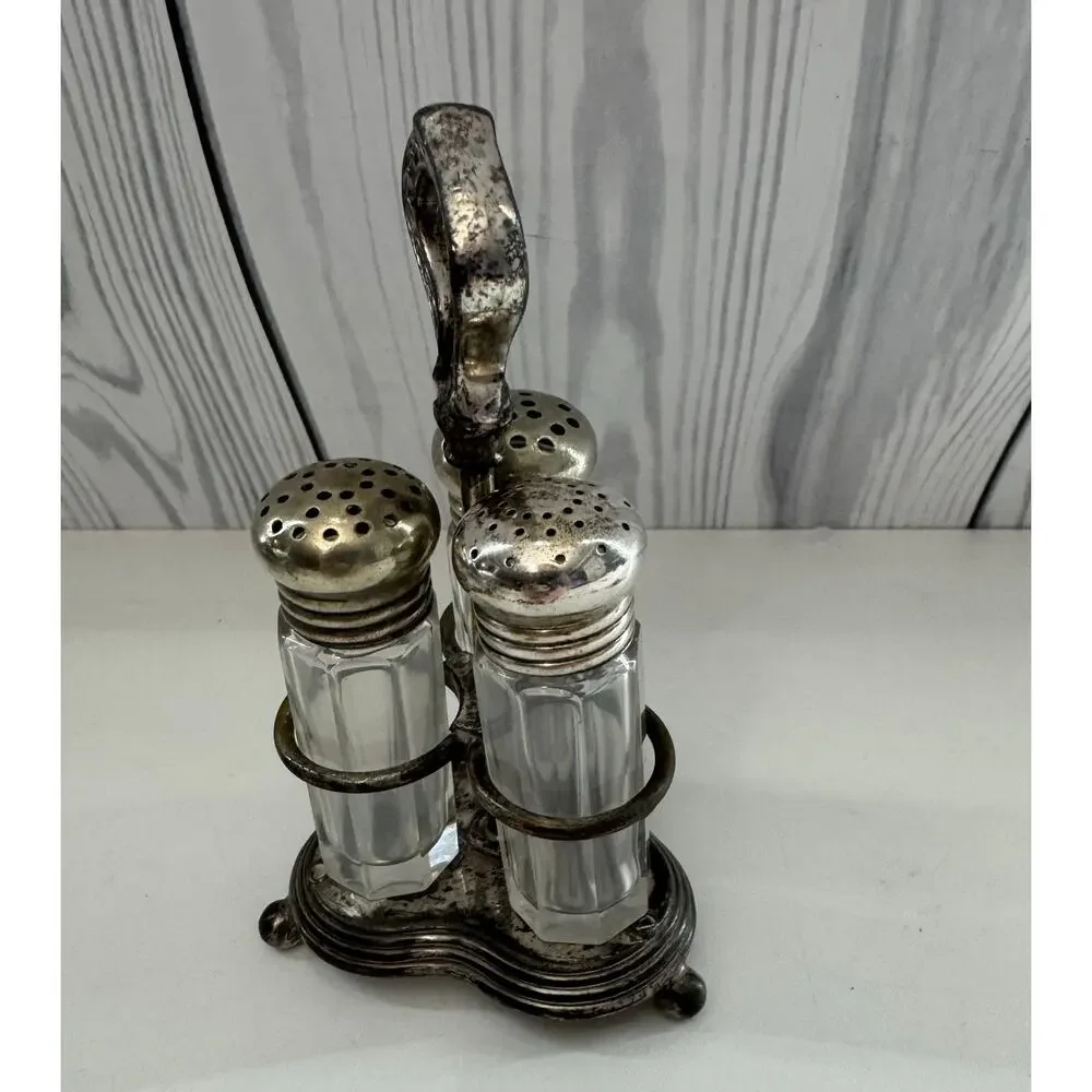 Vintage Wallace Bros Co Silver Plated Three Piece  Salt Pepper Shakers Set